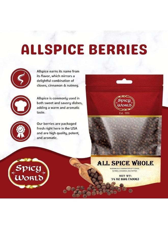 Spicy World Whole Allspice Berries 14 Oz Resealable Bag | All Spice Pimento Jamaica Pepper for Cooking & Seasoning | Versatile Berry for Curries, Soups and even Pastries - Image 2